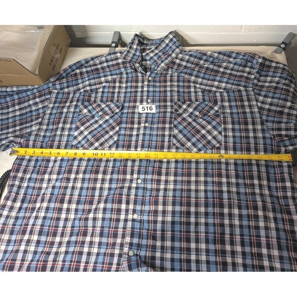 Stoneriver Outfitters 4XL Blue Red Plaid Flannel Short Sleeve Button up Shirt